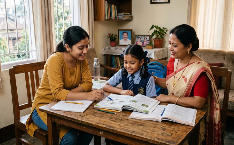 Parent and child studying with a home tutor in Guwahati